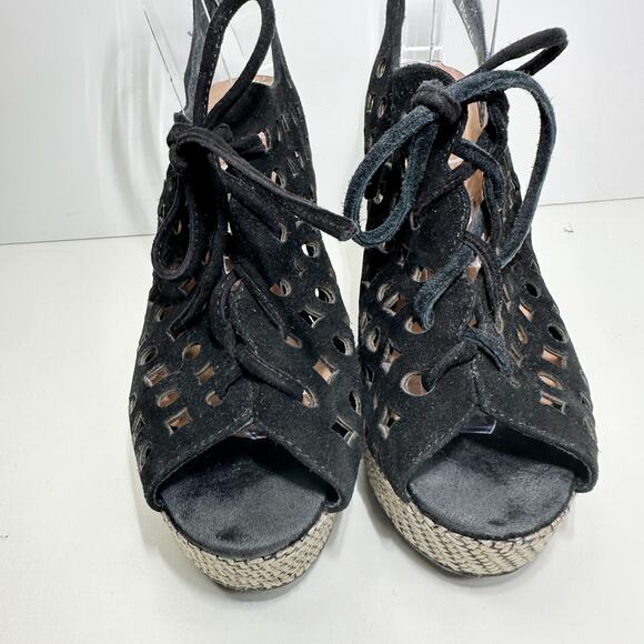 Jeffrey Campbell Suede Lace Up Platform Heel Peep Toe Sandal Black Women 8.5 - Picture 4 of 11